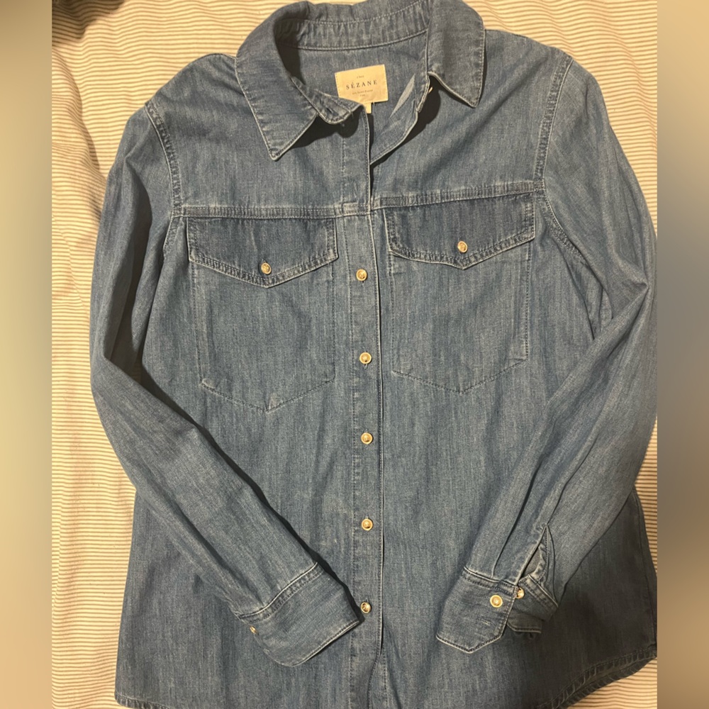 Sezane Denim Button-Up Shirt
